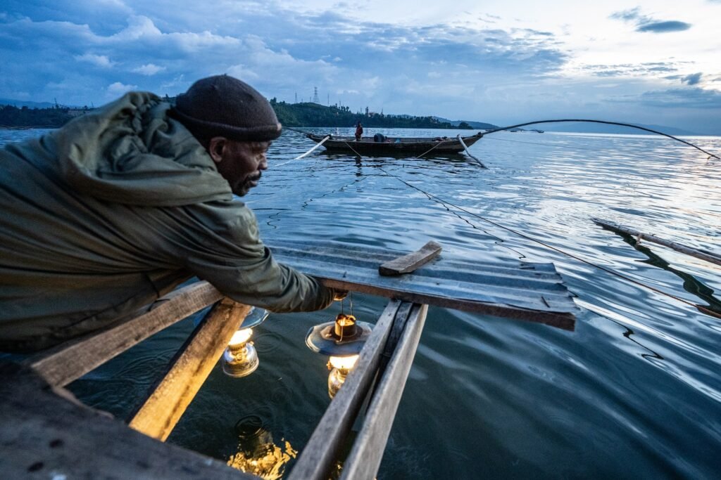 lake Kivu Night fishing with singing fishermen